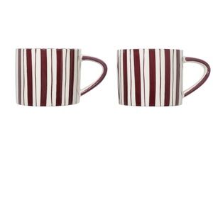 Noon & Moon Cherry Lacquer Stripe Coffee Tea Mug Cup Set Of 2